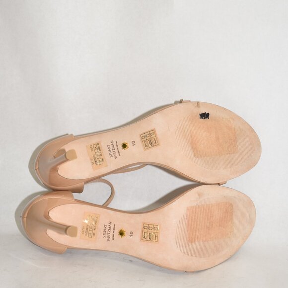 $500 STUART WEITZMAN NUDISTSONG 4" PATENT LEATHER ADOBE nude SANDAL 10  (PC2) - Picture 6 of 6